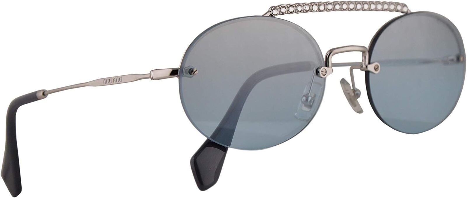 Miu Miu MU60TS Sunglasses Silver w/Azure Mirror Black 54mm Lens 1BC096 SMU 60T